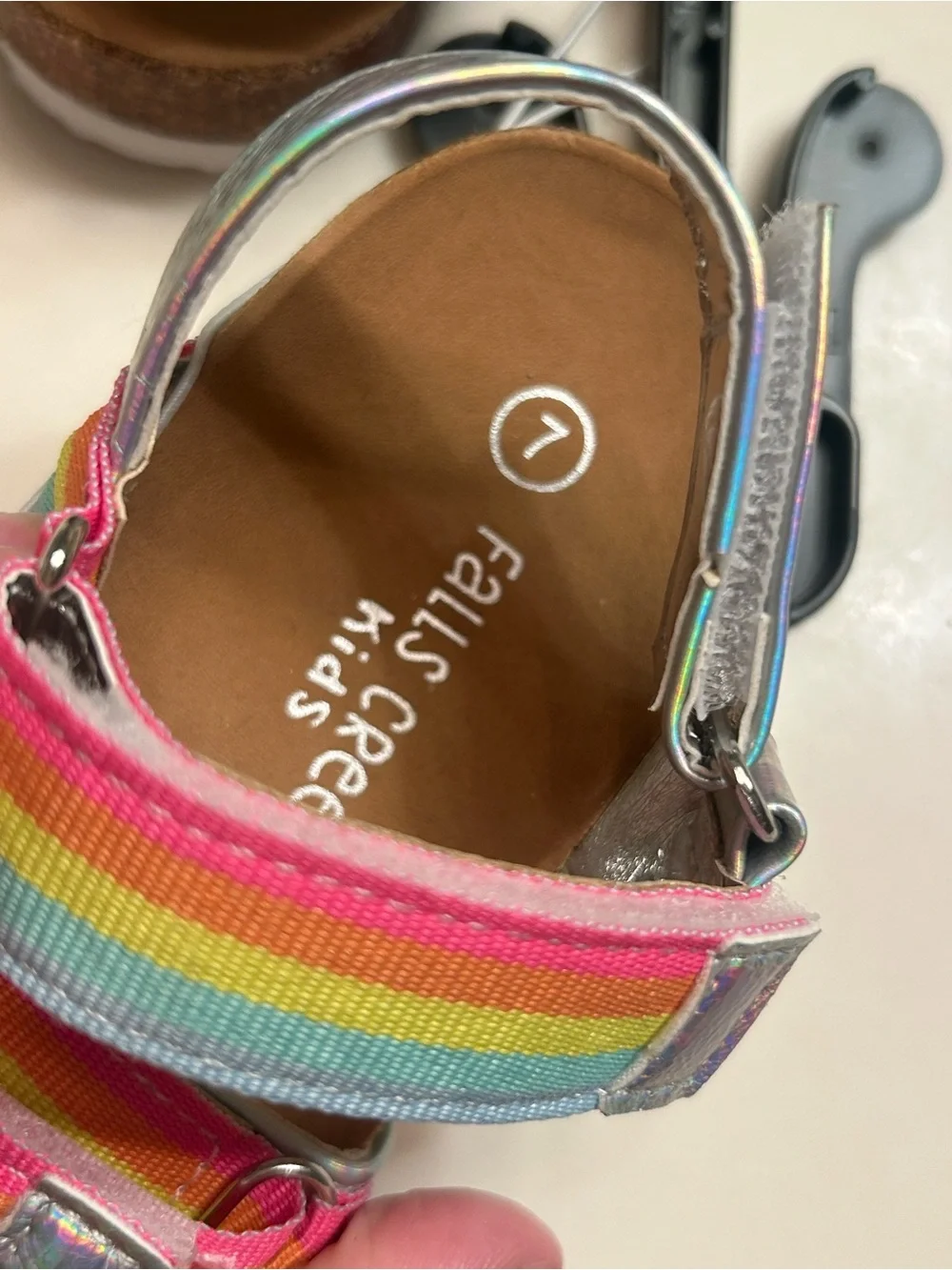 NWT-Girls Falls Creek Rainbow Stripe Sandals with Silver Trim